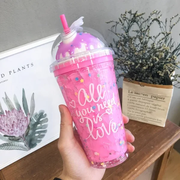 Cute Ice Cream Design Straw Glass/Cup