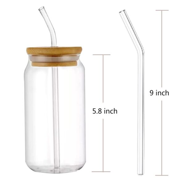 Clear Can Shaped Glass Cup with Straw and Bamboo Lid - 500ml