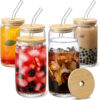 Clear Can Shaped Glass Cup with Straw and Bamboo Lid - 500ml - Bobba Tea