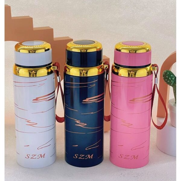 Hot and Cold Marble Style Thermos Water Bottle Black