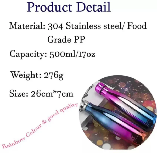 Shiny Rainbow Gradient Stainless Steel Water Bottle - 1000ml